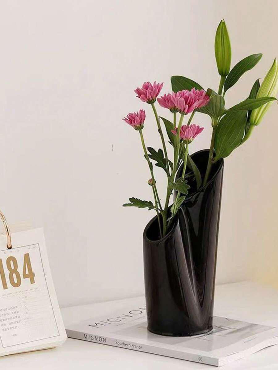 Nordic Style Double-Mouthed Ceramic Vase for Elegant Flower Arrangements чёрный