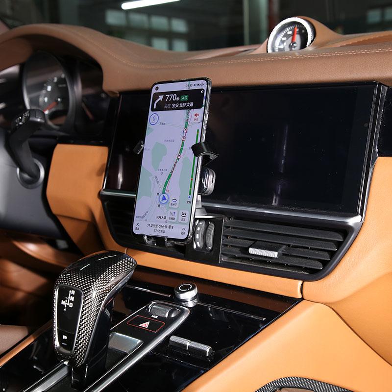 Für Porsche Cayenne 2018-2026 Aluminiumlegierung Schwarz Auto Lüftungsgitter Handyhalterung GPS-Navigationshalterung Autozubehör