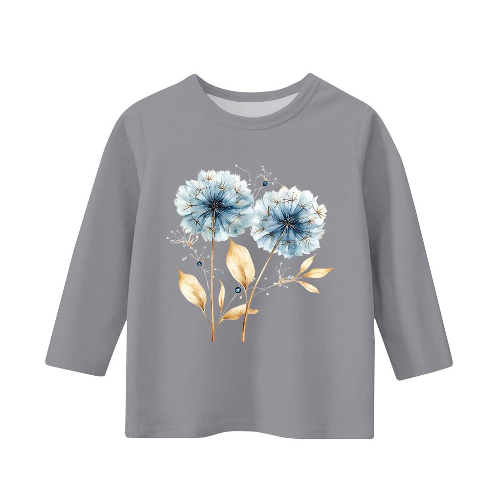 Children's 3/4 Sleeve Round Neck Flowers Print Casual Top