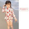 Kids Swimsuit for Long Sleeve Rash Swim Kids418 6T [Teddy] Girls, Separate, Children's Guard, Cap, 3-Piece Set, (Strawberry, (100cm), Numeric_100)
