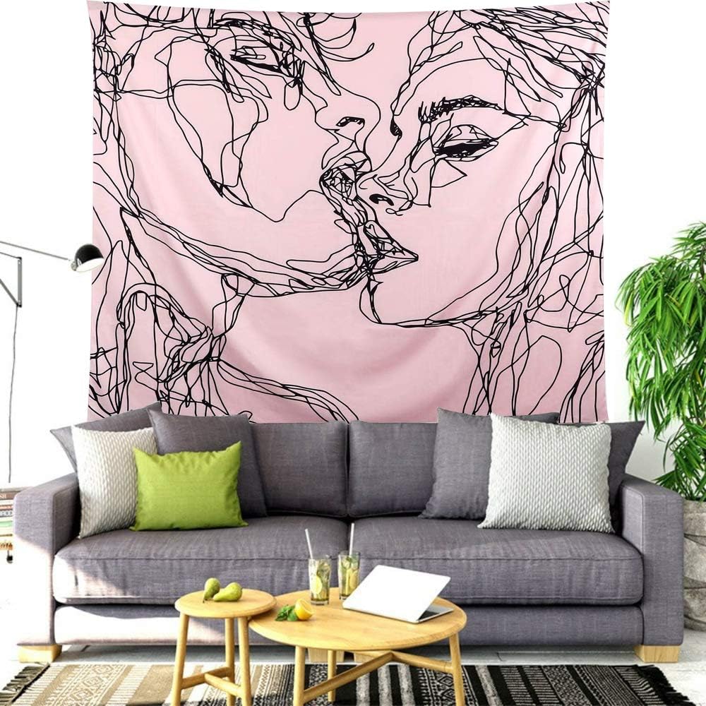 Ruibo Women/men Kissing Tapestry Wall Hanging Pink Decor Line Art Home Decor/Lovely Bedroom Living Room Dorm Wall Hanging Tapest