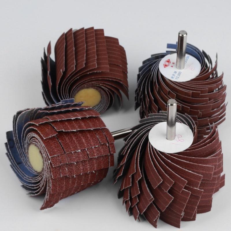 6mm Shank 80 120 150-400 Grit Sanding Cloth Wheel Wood Metal Abrasive Grinding Head Derusting Buffing Polishing Curved Surface