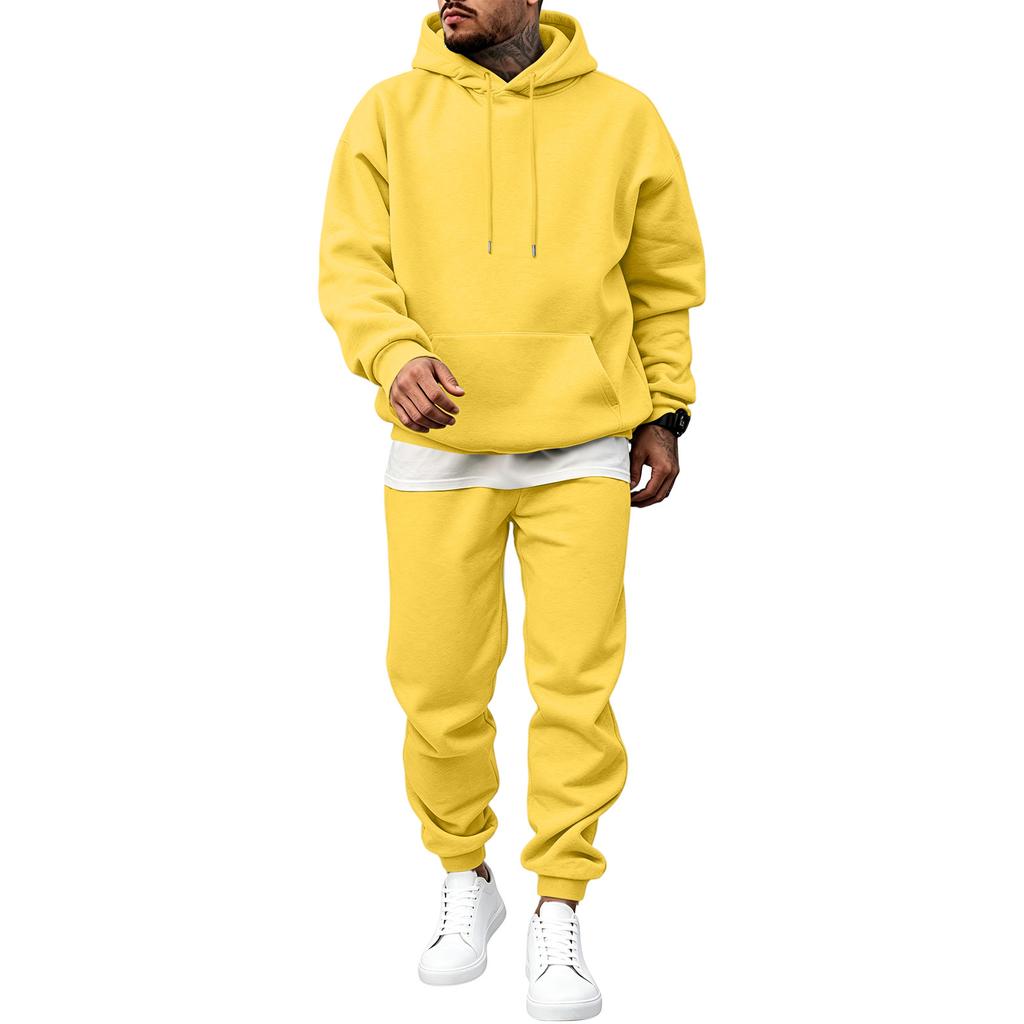 Men's Casual Lined Hooded Sweatshirt Set Loose Sweatsuit for Fall Winter