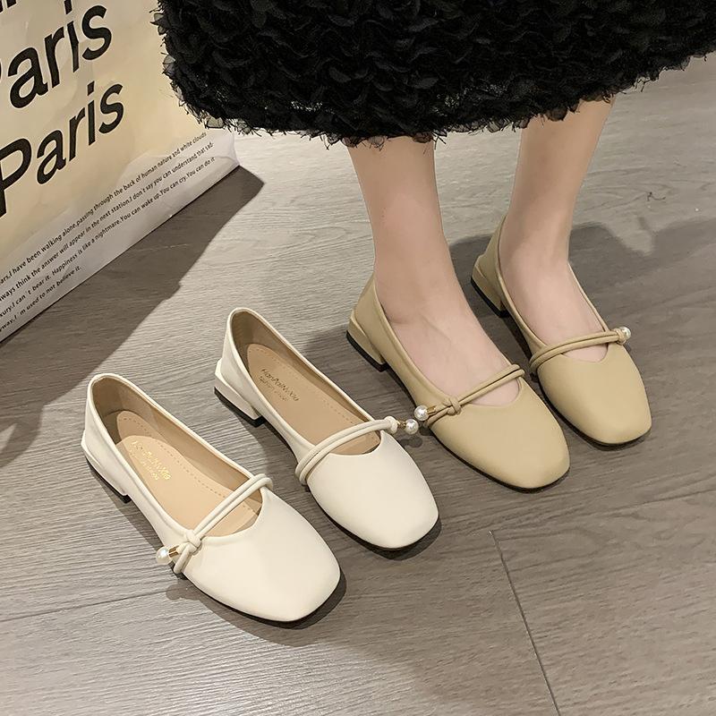 Damen-Einzelschuhe mit flacher Sohle 2025 neue Frühjahrsschuhe Oma-Schuhe mit Röcken weichsohlige Perlen Schwangere Mary Jane Schuhe Sommer