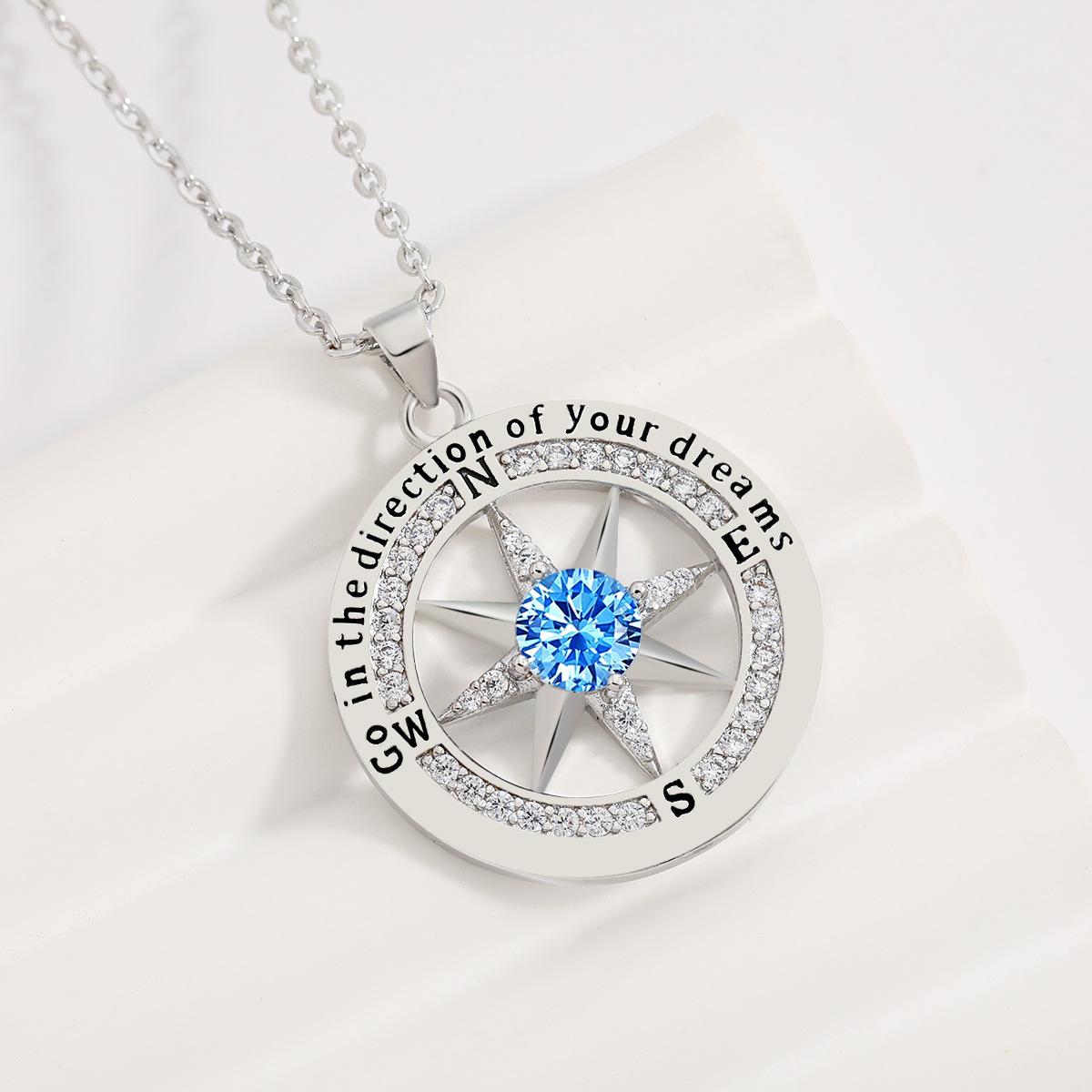 Black Dyed Eight-Pointed Star Compass Pendant Necklace