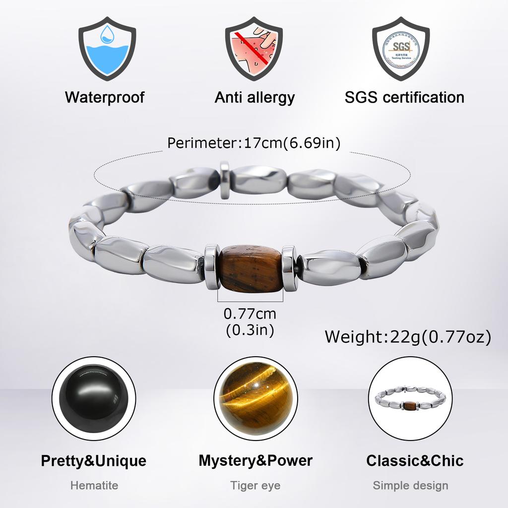 Silver Color Retro Irregular Beaded Bracelet for Men, Chic Tiger Eye Stone Elastic Chain Bracelet, Fashion Punk Jewelry Gift