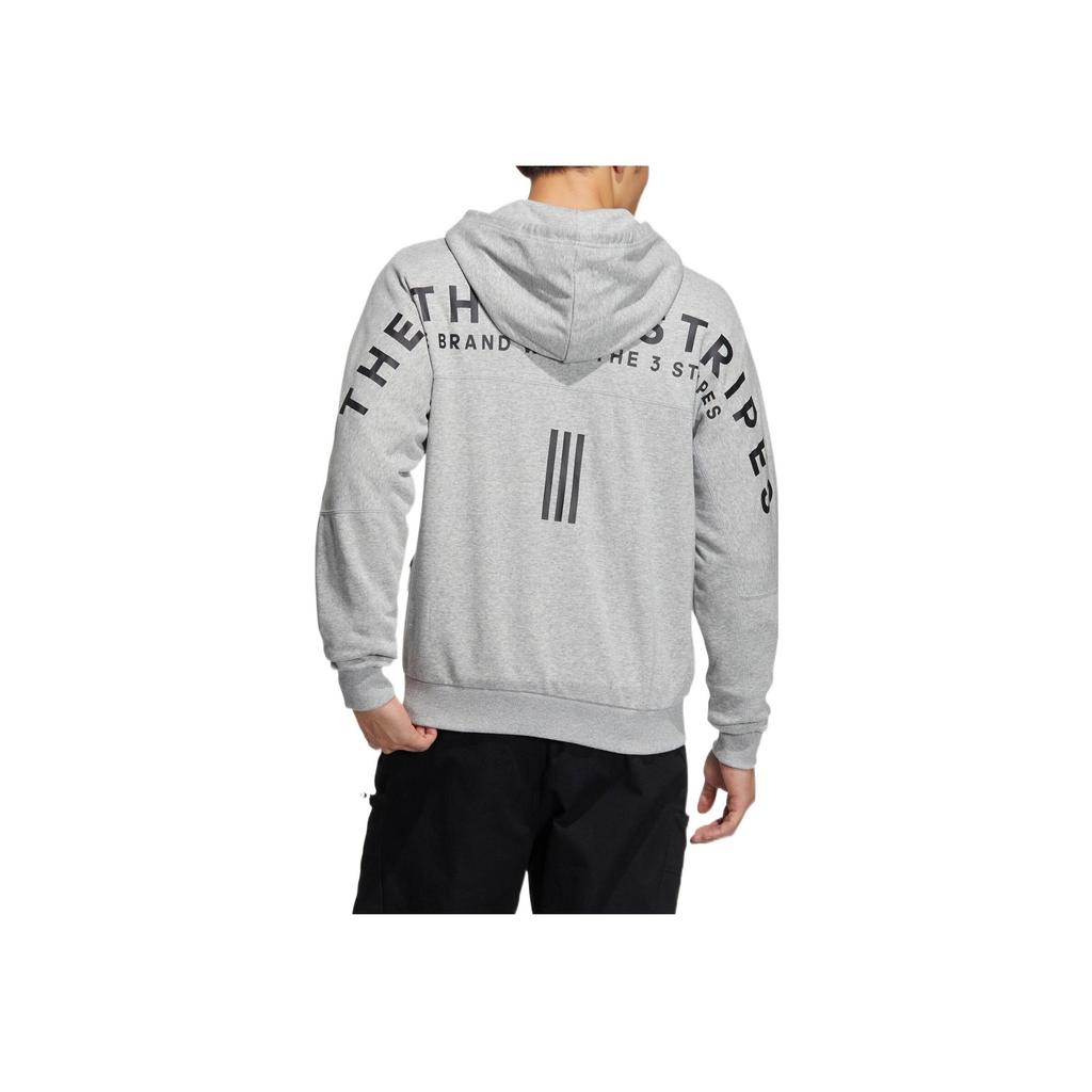 Adidas Loose Zip-Up Hoodie With Printed Letters Unisex Tops Gray IA9437