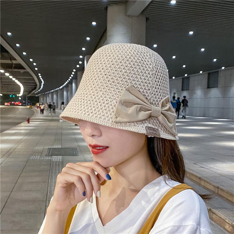 Women's Korean Style Foldable Sun Hat With Butterfly Bow Large Brim Fisherman Bucket Hat