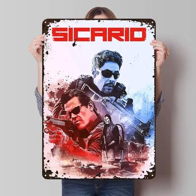 Klassisches Filmplakat „Sicario“ – Metallschild im Vintage-Stil – Wanddekoration fürs Wohnzimmer – Individuelle Blechschilder für die Wandgestaltung – Retro