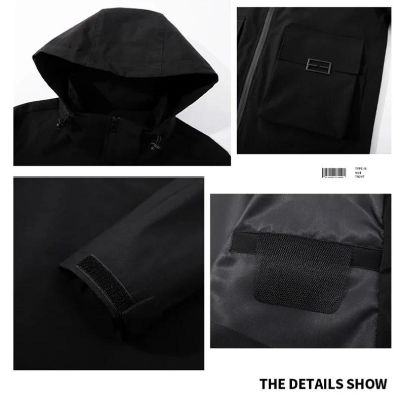Herrenjacke Damen Mit Kapuze Camping Klettern Outdoor Winddicht Trekking Reißverschluss Mantel Unisex Stil Einfarbige Große Tasche Kleidung
