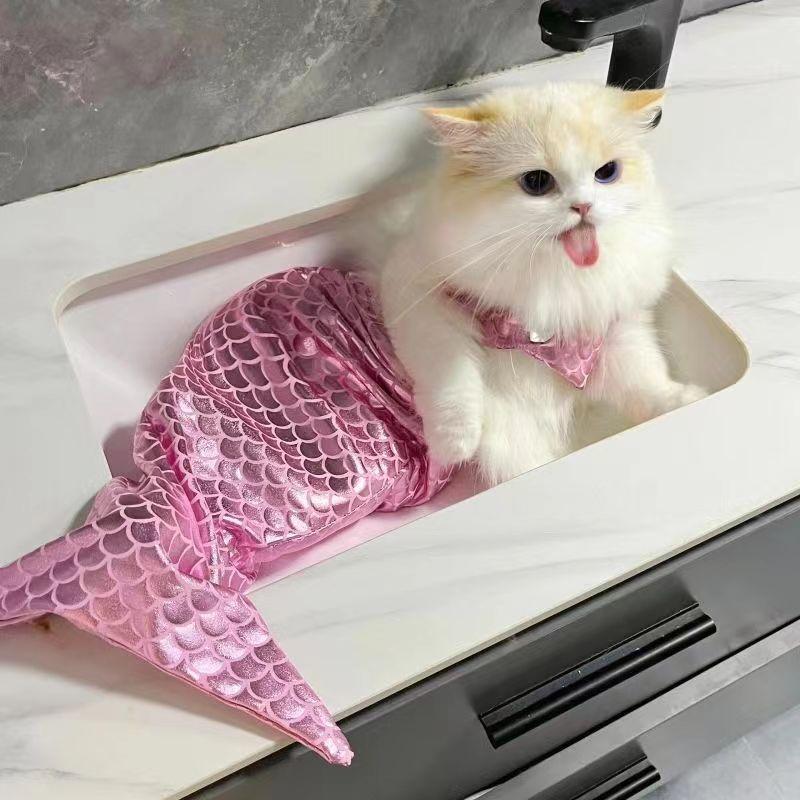 

Pet Dog Cat Mermaid Look Funny Swimsuit Wear Bikini Costume Props Mermaid Tail Clothes (Pink,S) розовый