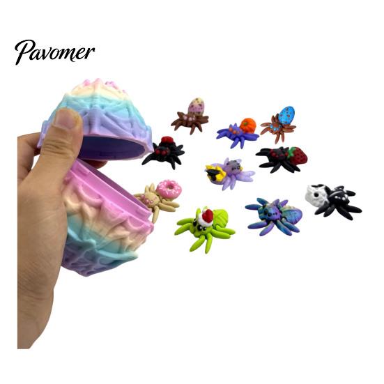 Scavenger Hunt Props 3D Printed Spider Egg Set with 10Pcs Articulated Small Spiders, Movable Joint Unique Holiday Gifts Figurines, Halloween