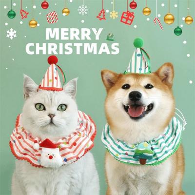 Suprimentos para Animais de Estimação Cachecol Listrado Fofo de Natal para Animais de Estimação Algodão Ajustável Conjunto de Coleira para Animais de Estimação Babadores de Desenho Animado Laváveis para Animais de Estimação Presente
