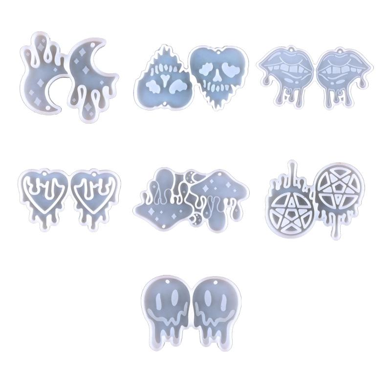 

1PC/7PCS DIY Bleeding Skull Lip Moon Shaped Earring Silicone Mold Halloween Earring Casting Mold for Girl Handmand Mold