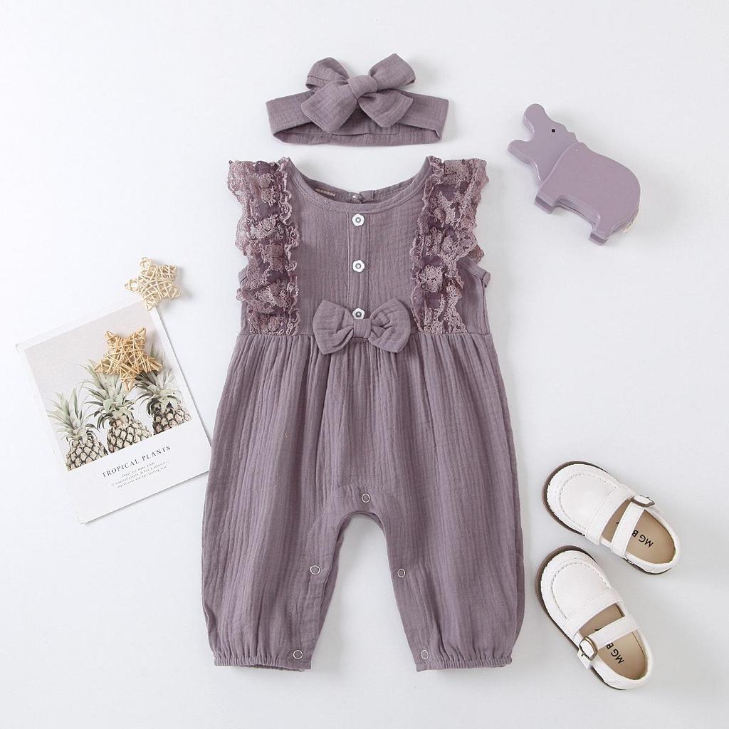 0-18 Months Baby Girl Bodysuit Newborn Baby Girl Romper Sleeveless Jumpsuits+Headband Infant Girl Summer Fashion Playsuit Outfit