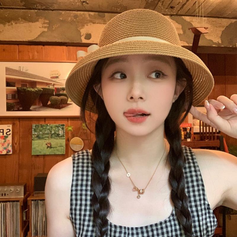 Self-kept Model~ Hand-woven Hat Women's Hepburn Style Top Hat New Summer Sunshade Sunscreen Bucket Hat Basin Hat