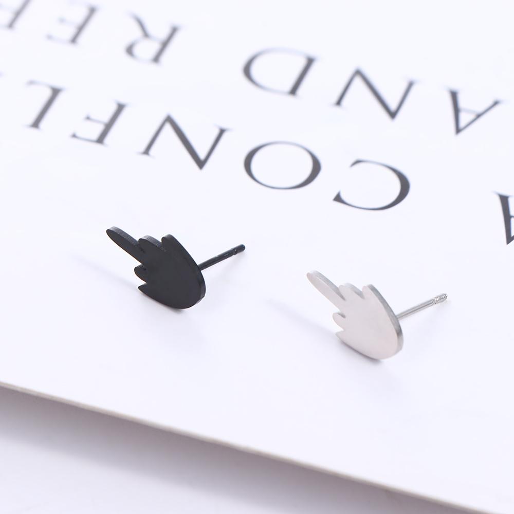 Silver Plate Street Wear Gift Party Women Men Accessories Korean Earrings Middle Finger Up Earrings