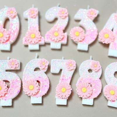 Creative Pink Flower Birthday Digital Candle Party Supplies Creative 0-9 Candle Cake Decoration Girl Birthday Party