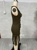 Retro Western Style Deep V Spaghetti Strap Fringe Slim Fit Vest Dress