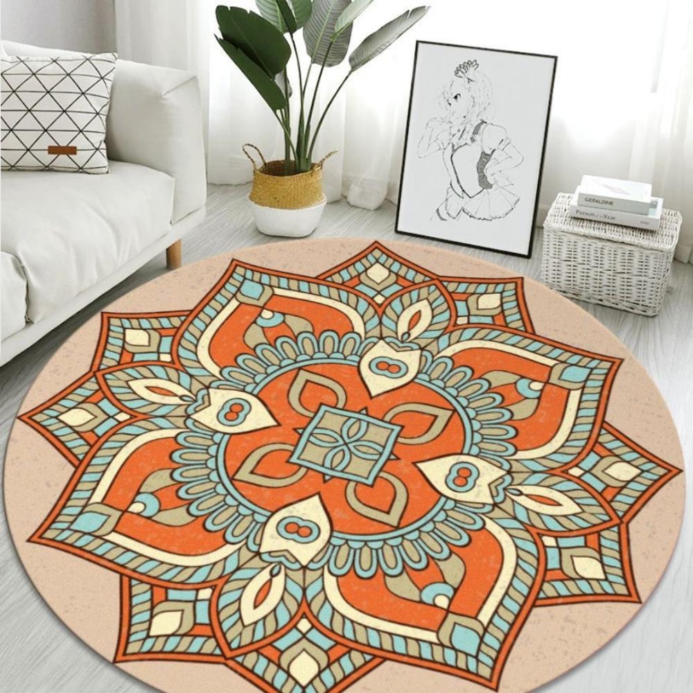 Retro Round Rug Holiday Decor Cozy Living Room Bedside Rug Winter Seasonal Home Gift Office Garden, Patio, Balcony, Sunroom