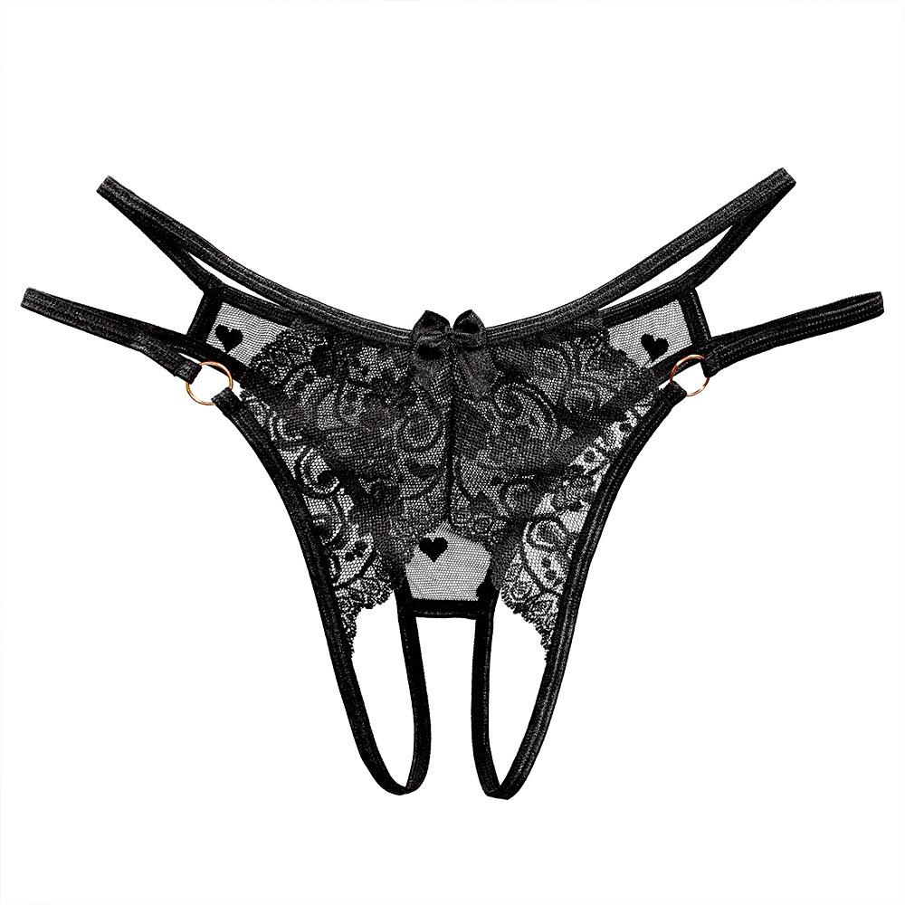 Sexy Panties Women's Perspective Lace Open File Free Couple Flirting Robe Thin Seduction Metal Ring Sexy Thong