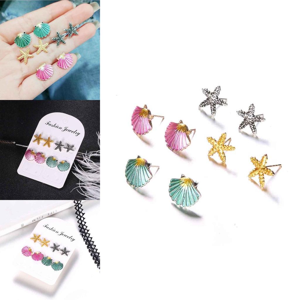 Unique Colorful Starfish Shell Stud Earrings With Mermaid Seashell Design For Women