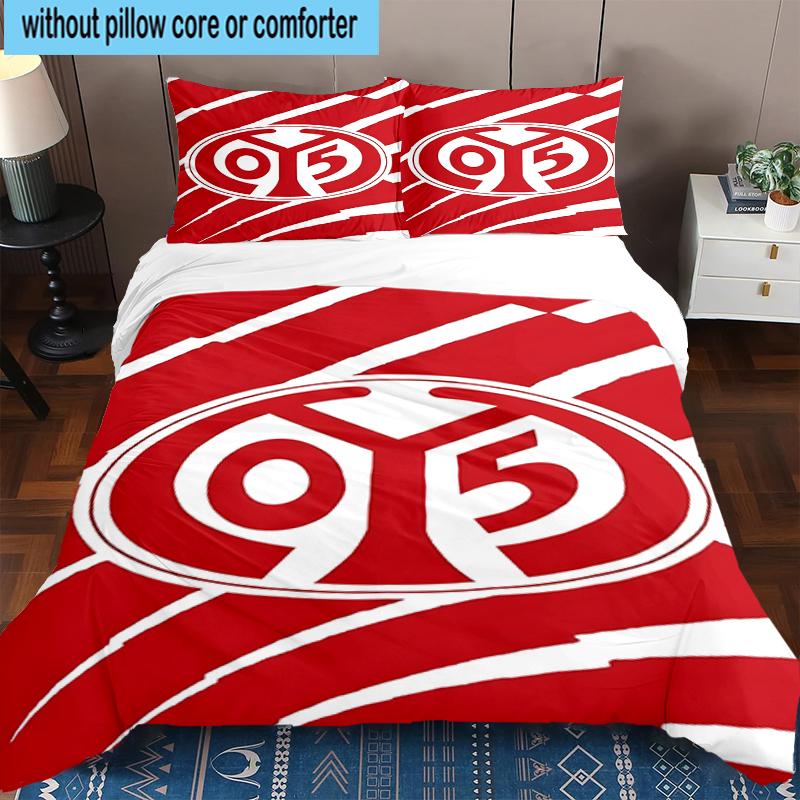 3PCS Red White Mainz Pattern Bedding Set,Including 1pc Duvet Cover And 2pcs Pillowcases Perfect for Bedroom, Dormitory, Fan Christmas Gift