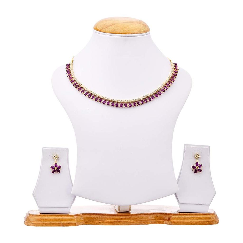 Jewellery Set Gold Plated American Diamond Necklace Set With Earrings Jewellery for Women & Girls