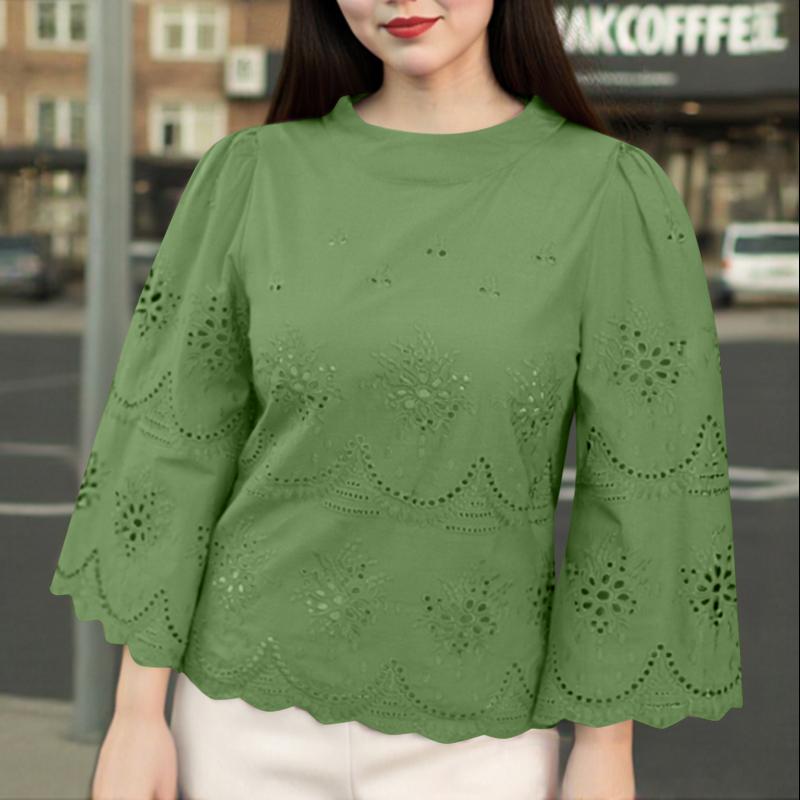 

ZANZEA Женская повседневная свободная блузка с круглым вырезом и рукавом 3/4 в стиле пэчворк XL