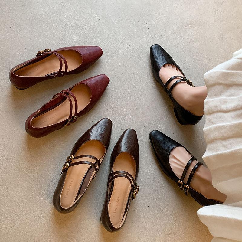 Haute Couture~ Sheepskin Single Shoes 2025 Spring Full Leather with Square Head Fashion Single Shoes 33-40 Large Size Women's Shoes