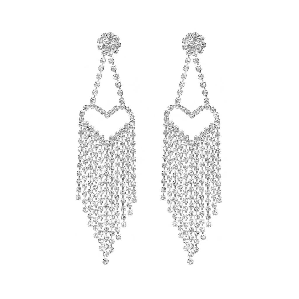 Temperament Advanced Sense Hollow Love Long Fringed Earrings