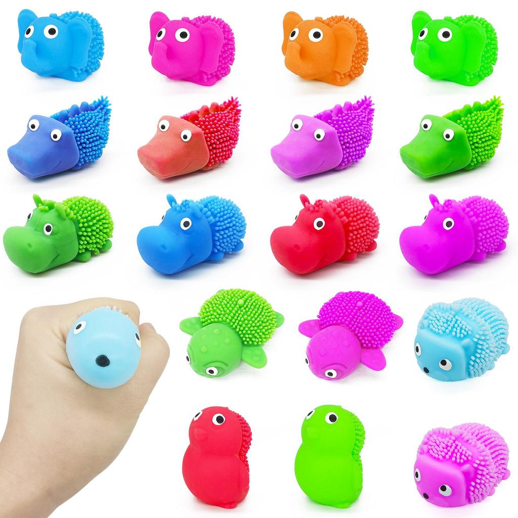 5Pcs Cute Squishy Fluffy Elephant Squeeze Fidget Cartoon Animal Sensory Ball TPR Squishy Turtle Hippo Children Anti-Anxiety Toy