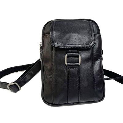 Pochete masculina de couro bolsa de ombro mensageiro cinto zíper duplo bolsa de celular armazenamento bolsa casual couro de vaca preto
