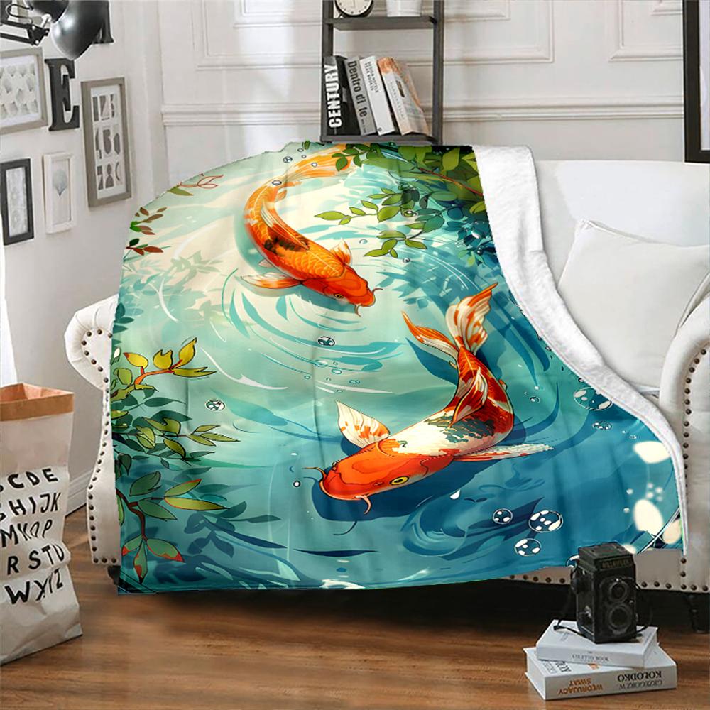 Multiple sizes Koi swimming in water  Print Blanket Warm Soft Suitable for All Seasons for Home Sofa Travel Camping Picnics RV