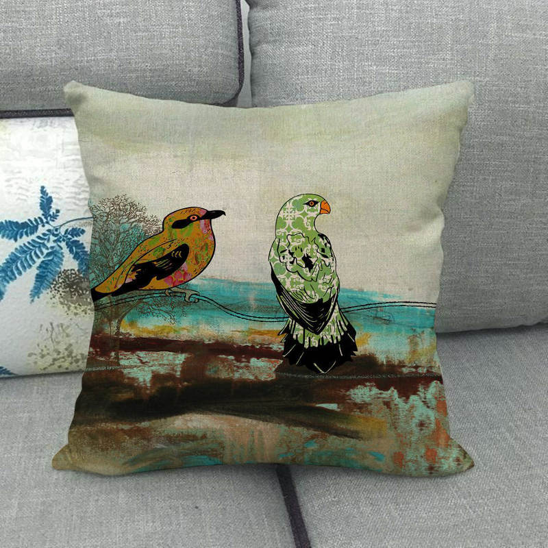 Retro Oil Painting Of The Long-Tailed Bird Digital Printing Short Plush Pillow Covers For Sofa Office Cushion Cover Home Goods