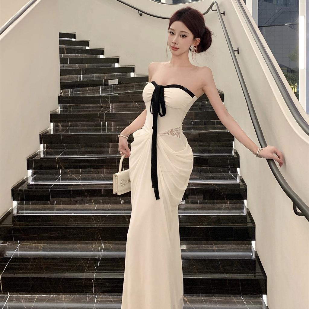 Open Back Neck Tube Top Dress Fishtail Skirt 2026 Summer New French Design Sense Slim Hip Wrap Dress