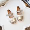 Little Girl Leather Shoes Classic Simple Kid Princess Ballet Shoes Silver Patchwork Children Fashion Causal Flat Shoes Versatile