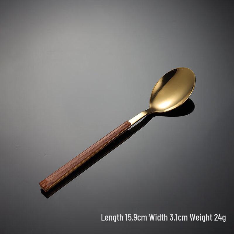 QianXing 430 Stainless Steel Gold Tea Spoon Set with Faux Wood Handle