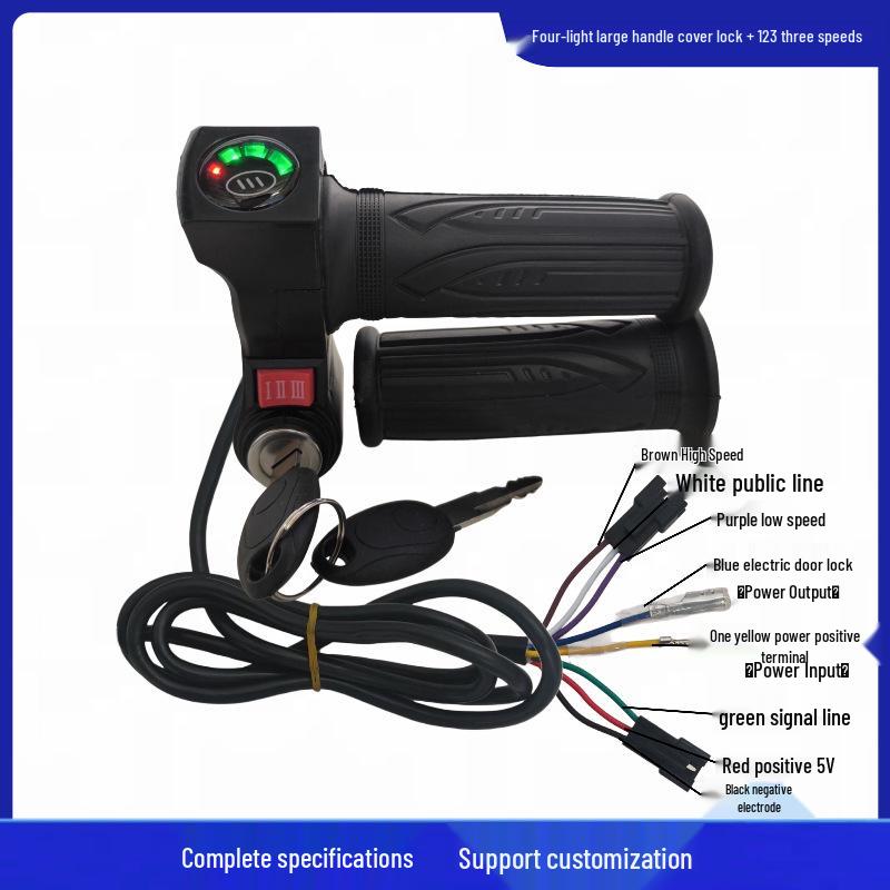 Four-Light Electric Vehicle Throttle with Lock Grip & Three-Speed Voltage Display