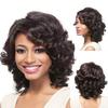 Synthetic Elegant Short Curly Wave Hair Brown Bob Wig Side Parting Bangs for Women Natural Fluffy Daily Cosplay Party