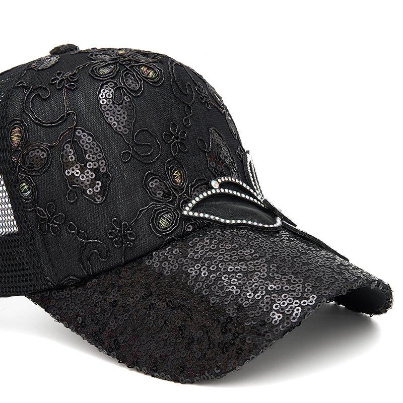 Summer Women's Rhinestone Bow Cap Mesh Breathable Sun Protection Baseball Cap Outdoor Sun Hat
