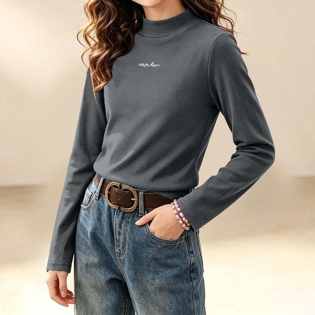 Girls Lined Mock Neck Long Sleeve Base Layer Top for Winter