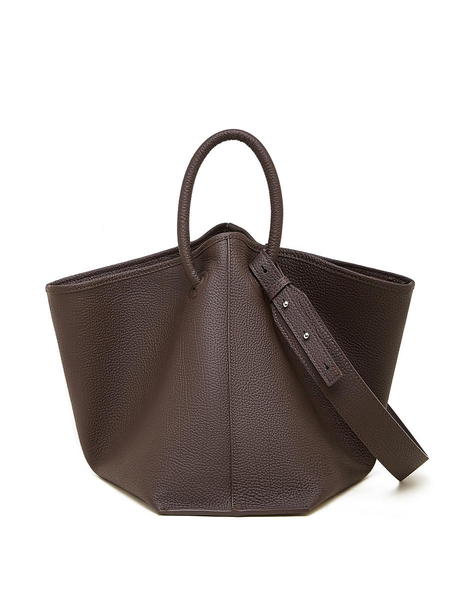 2026 High-Grade Cowhide Tote Bag: Large Capacity Vegetable Basket & Water Bucket Shoulder Handbag 29x15x26 cm кофейный