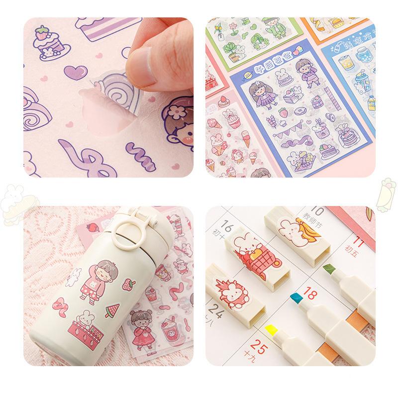 4 Sheets/Set Washi Paper Sticker Kawaii Scrapbooking Daily Material Planner Stickers for Student Kids DIY Decoration