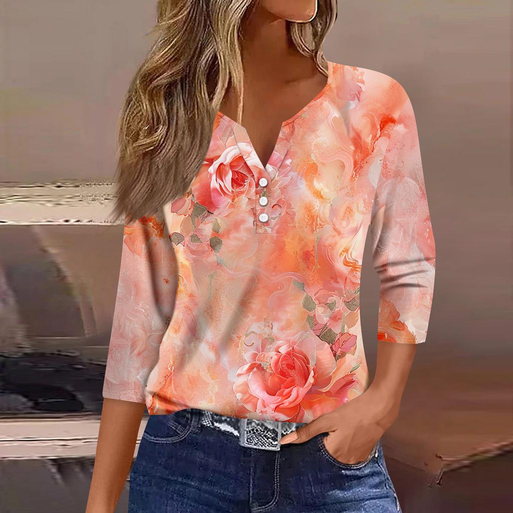 Damen 3/4-Ärmel Shirts Grafik-T-Shirts Shirts Lässige Basic-Tops Pullover