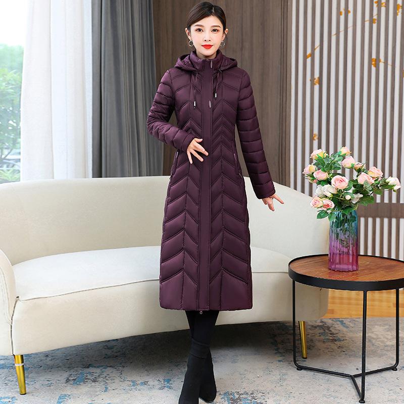 2025 long down cotton jacket women's winter long over the knee waist slimming women's cotton jacket padded jacket