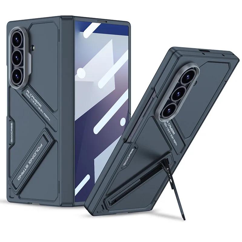 Ultra-thin Rugged Armor Magnetic Wireless Charge Bracket Case for Samsung Galaxy Z Fold 7 6 Hinge Film Integrated Protect Cover
