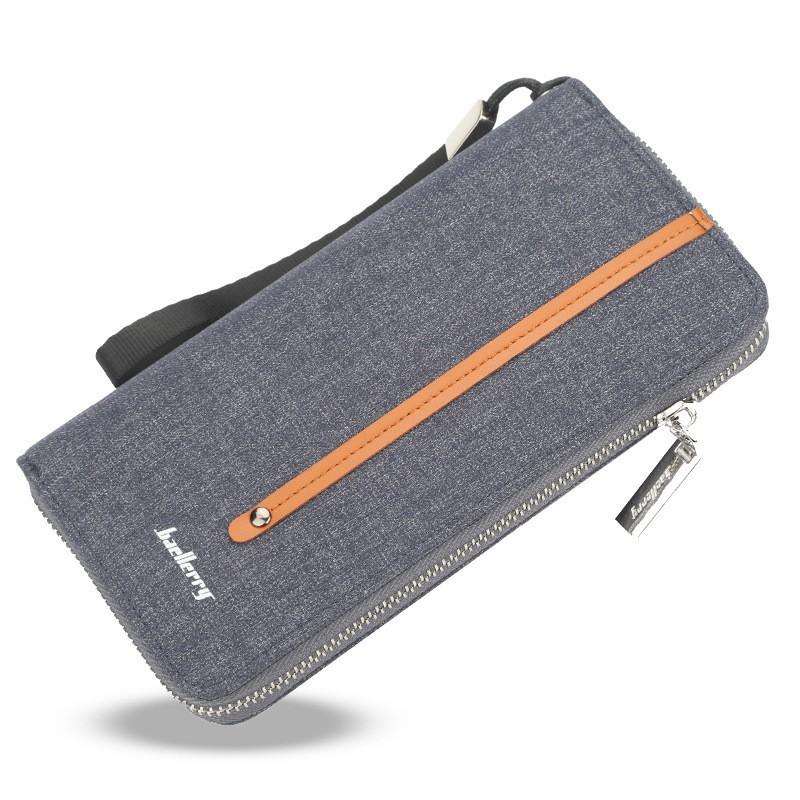 Men s Long Wallet Korean Version Business Canvas Large Capacity Handbag Retro Zipper Clutch 20X3X10 синий