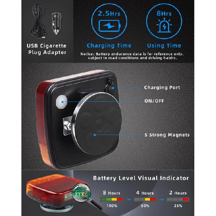 Rechargeable Wireless Reflective Lens Truck Taillights Brake Lights LED Trailer Rear Tail Turn Signal Lamp Caravan Camper Lorry