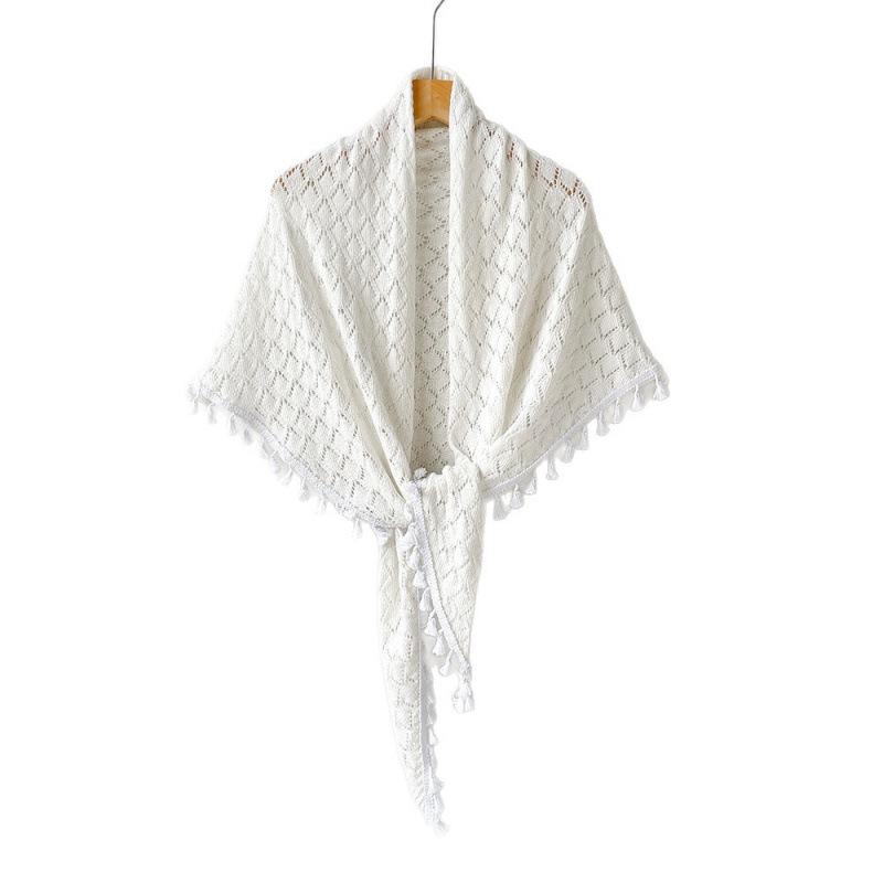 Literary Temperament, Solid Color, Fringed Lace-Up Cheongsam, Shawl, Women'S Triangle Towel, Hollowed-Out Knitted Cape Stacked Through Fart Curtain